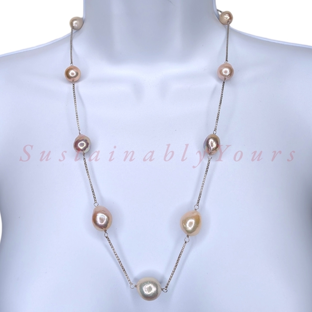 Honora Pearl Necklace Baroque Freshwater Station Large Pearls 925 Silver